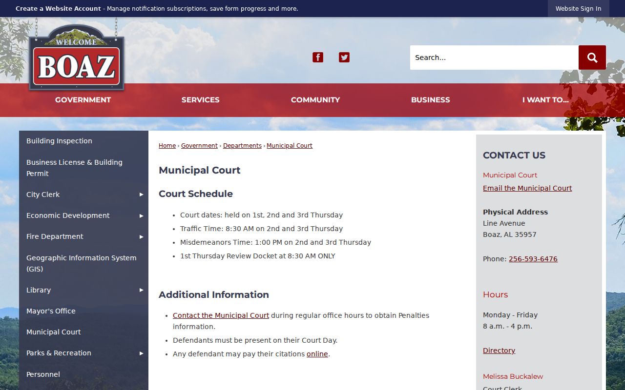 Boaz municipal court clerk records in Marshall County