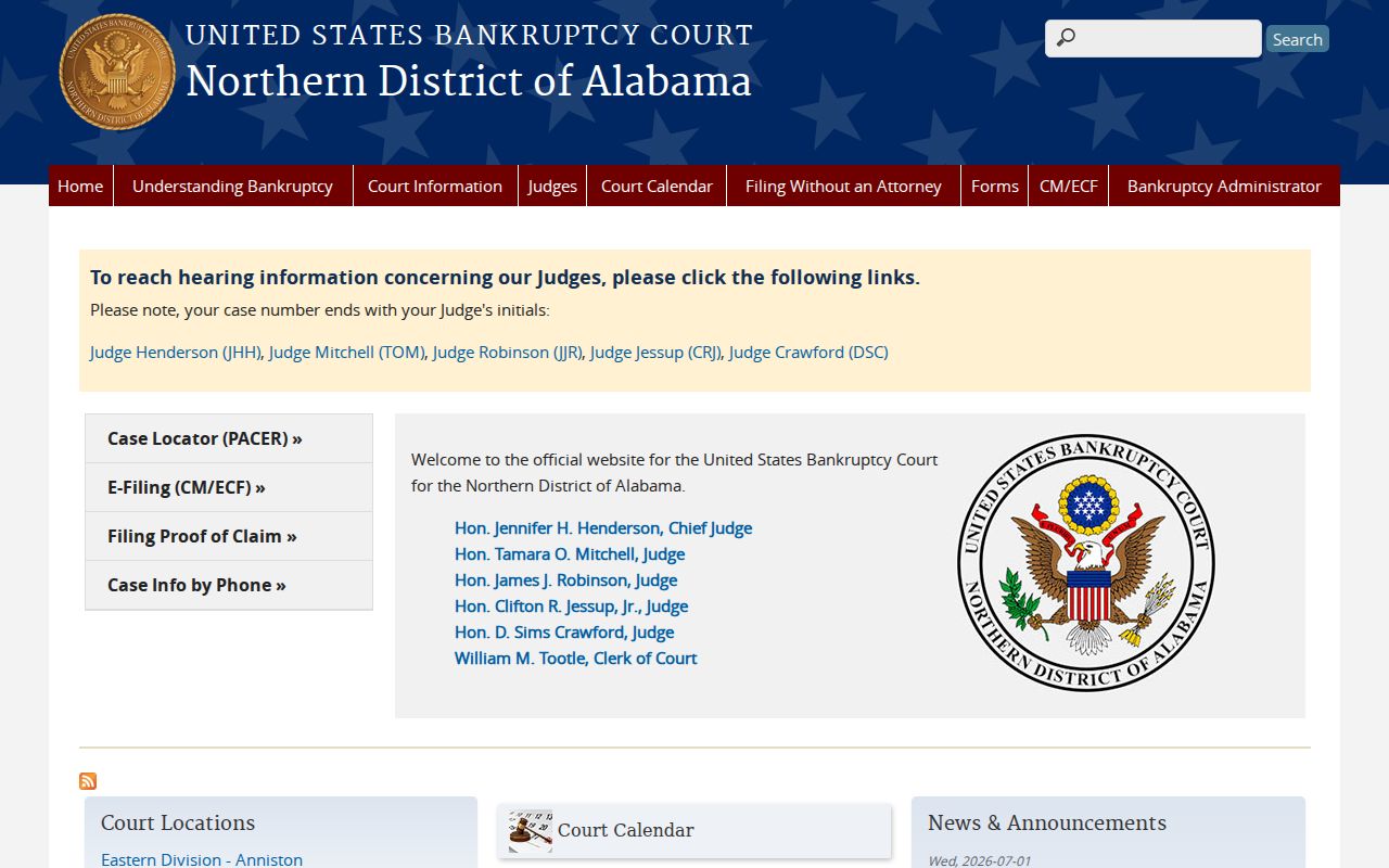 Northern District of Alabama bankruptcy clerk records for Marshall County residents