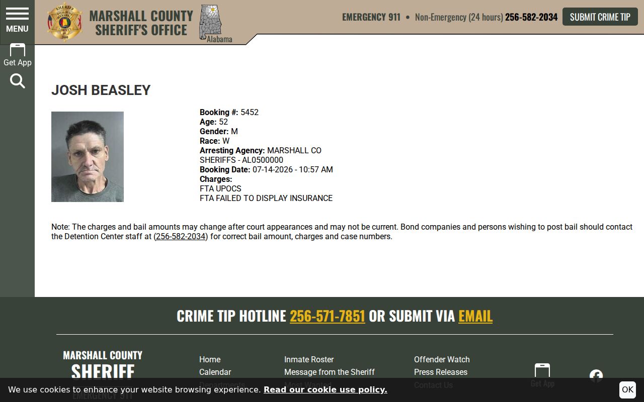 Marshall County arrest records sample inmate charge profile
