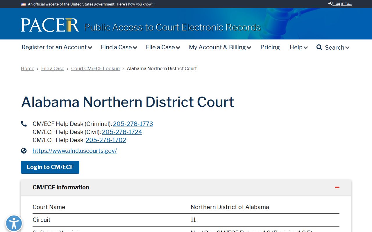 Marshall County court dockets PACER Northern District lookup