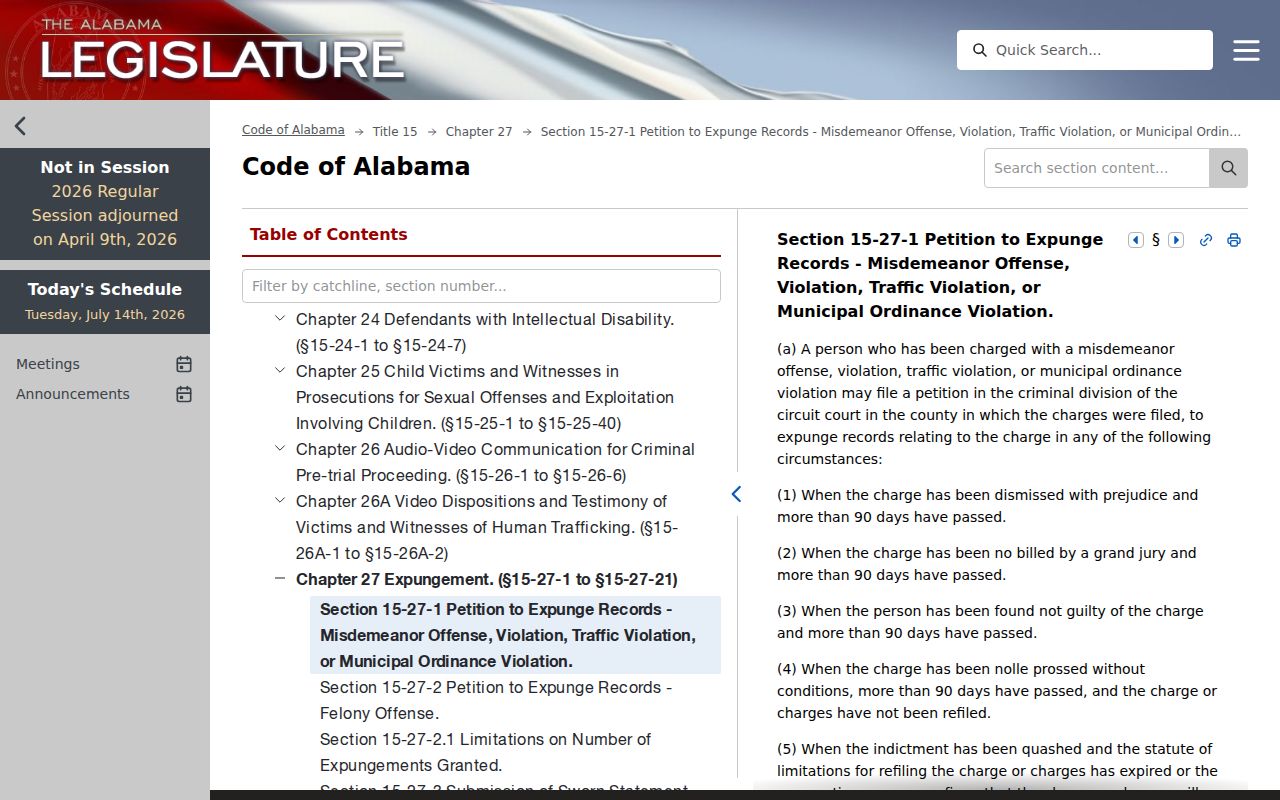 Marshall County criminal court records Alabama expungement statute