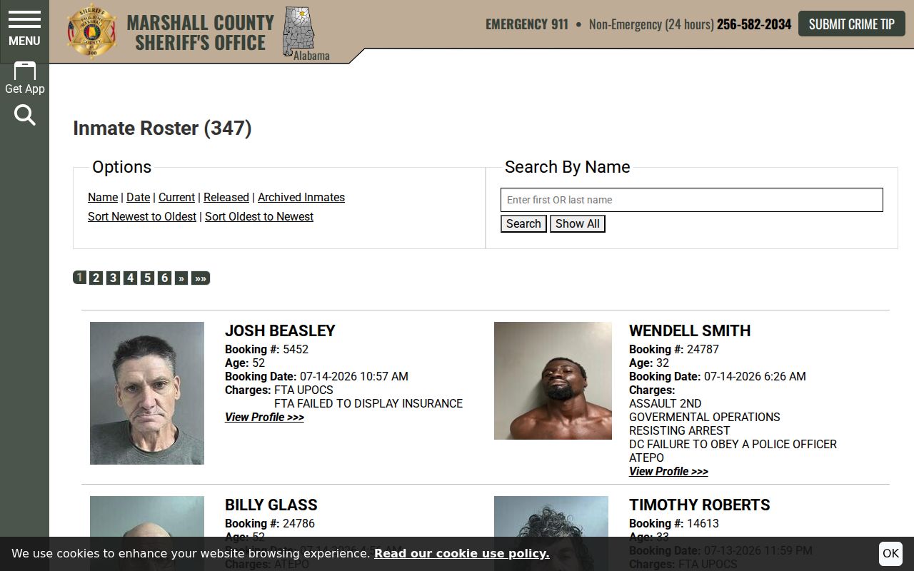 Marshall County inmate search current jail roster