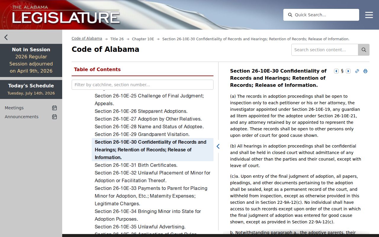 Alabama adoption confidentiality law for Marshall County probate records